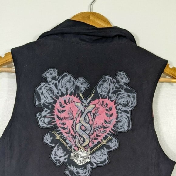 HARLEY DAVIDSON Women's Black Logo Asymmetrical Motorcycle Vest XS - Picture 4 of 8